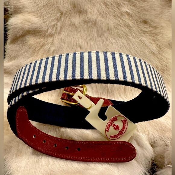 Brooks Brothers Red Fleece 38”,36”,34”,32 Belt Cotton Leather Stripe Blue - Picture 1 of 4
